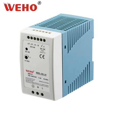 Plastic shell 5V/12V/24V/48V dc dinrail power supply 100w