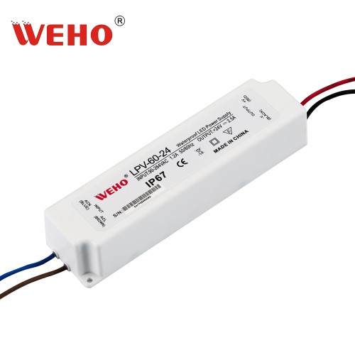 Waterproof IP67 plastic LED driver AC 110v/220v to constant DC output 60W power supply